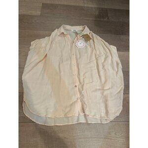 Light Peach Umgee Womens Sleeveless Button-Up Blouse Rayon Fabric Size S